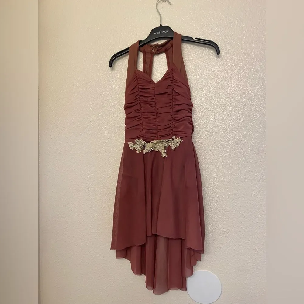 Weissman Dance costume red mauve dress beaded Touching Heaven 13434 MC child